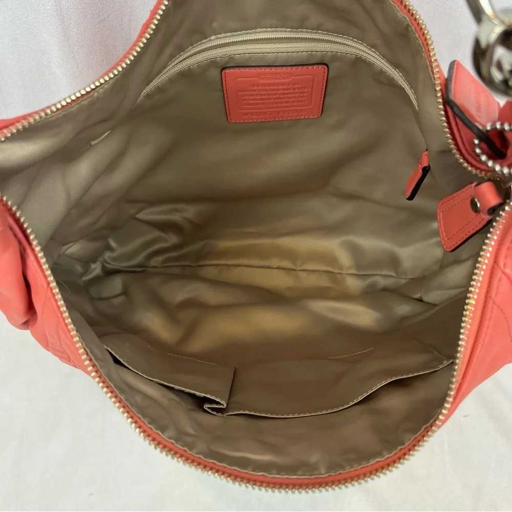 Coach Kristin F22309 Coral Pink Large Smooth Soft Leather Hobo Shoulder Bag - Picture 11 of 12